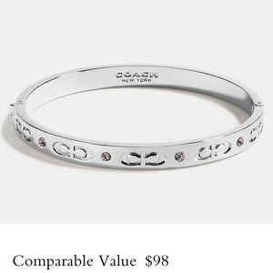 New! Coach Signature Hinged Bangle in Silver